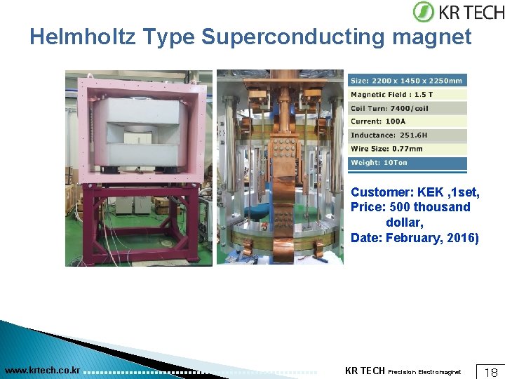 Helmholtz Type Superconducting magnet Customer: KEK , 1 set, Price: 500 thousand dollar, Date: