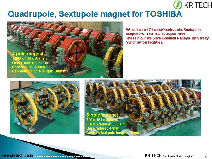 Quadrupole, Sextupole magnet for TOSHIBA We delivered 71 sets(Quadrupole, Sextupole Magnet) to TOSHBA in