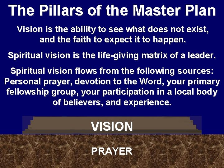 The Pillars of the Master Plan Vision is the ability to see what does