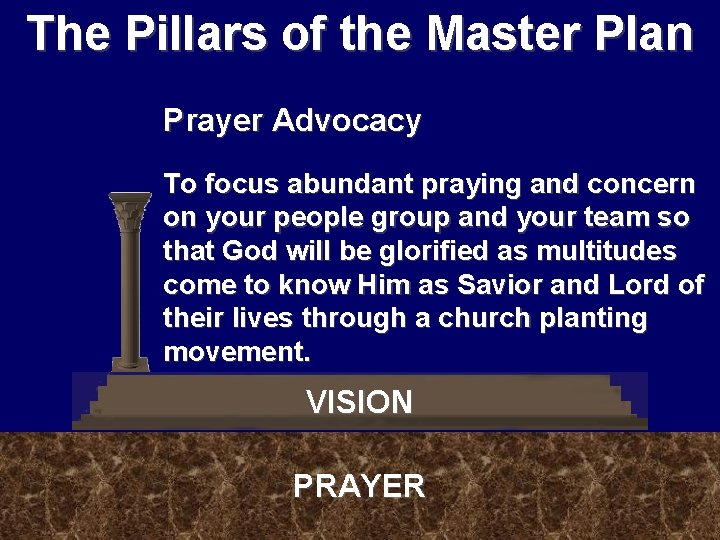 The Pillars of the Master Plan Prayer Advocacy To focus abundant praying and concern The Pillars of the Master Plan Prayer Advocacy To focus abundant praying and concern