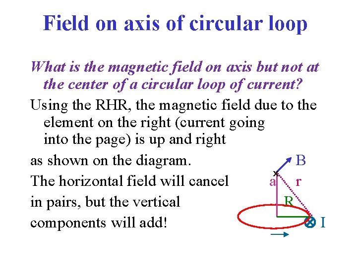 Field on axis of circular loop What is the magnetic field on axis but