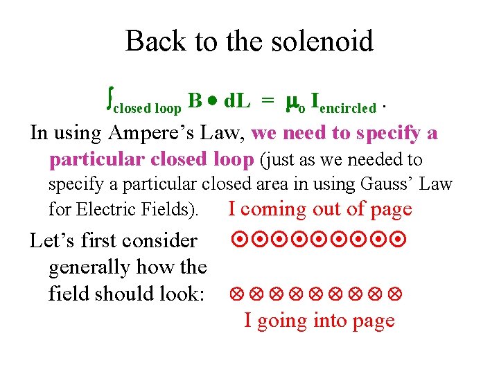 Back to the solenoid closed loop B d. L = mo Iencircled. In using