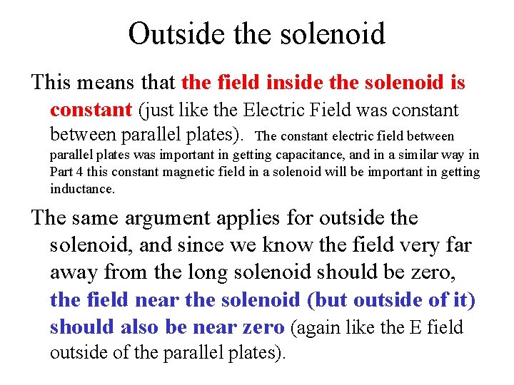 Outside the solenoid This means that the field inside the solenoid is constant (just