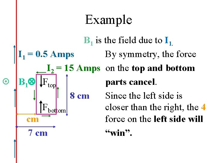 Example B 1 is the field due to I 1 = 0. 5 Amps