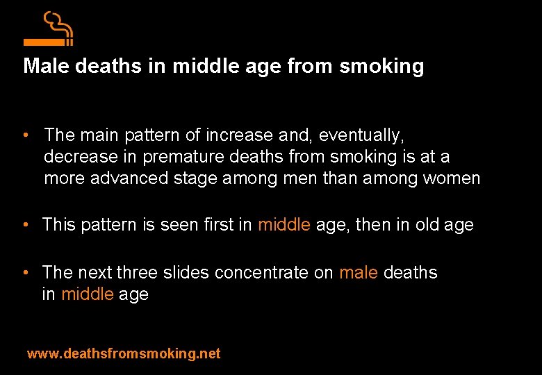 Male deaths in middle age from smoking • The main pattern of increase and,