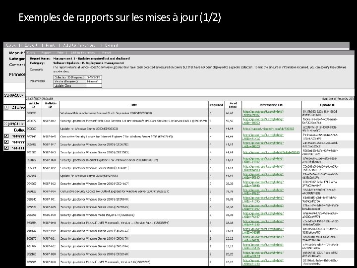 Exemples de rapports sur les mises à jour (1/2) 