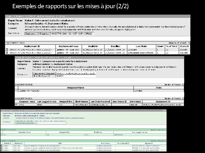 Exemples de rapports sur les mises à jour (2/2) 