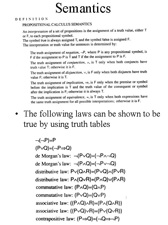 Semantics • The following laws can be shown to be true by using truth