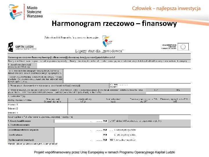 Harmonogram rzeczowo – finansowy Harmonogram rzeczowo – finansowy