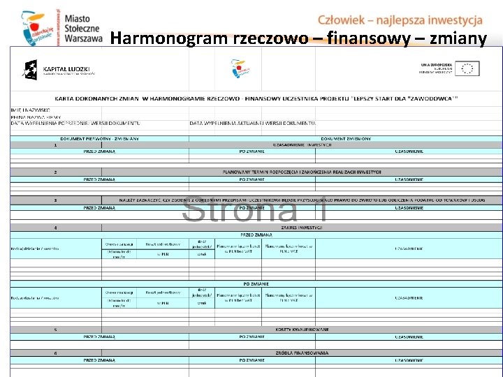 Harmonogram rzeczowo – finansowy – zmiany Harmonogram rzeczowo – finansowy – zmiany