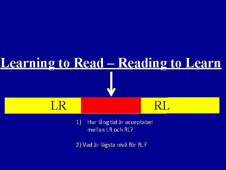 Learning to Read – Reading to Learn LR RL 1) Hur lång tid är