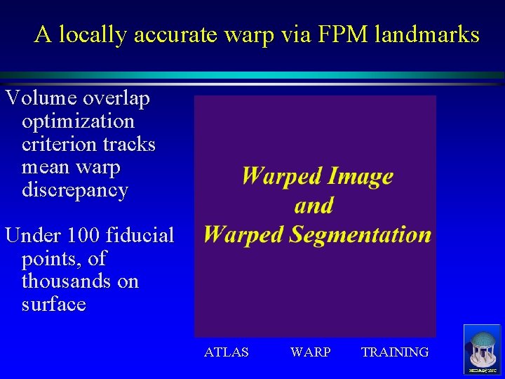 A locally accurate warp via FPM landmarks Volume overlap optimization criterion tracks mean warp