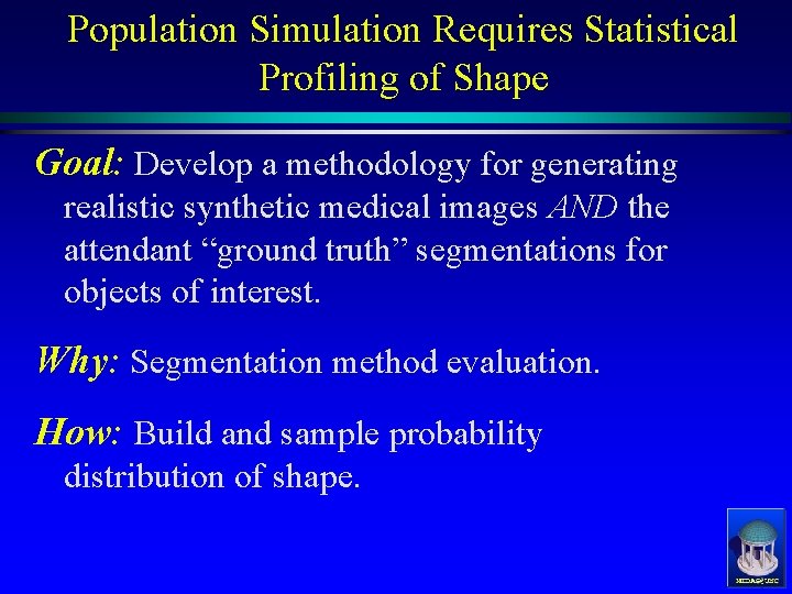 Population Simulation Requires Statistical Profiling of Shape Goal: Develop a methodology for generating realistic