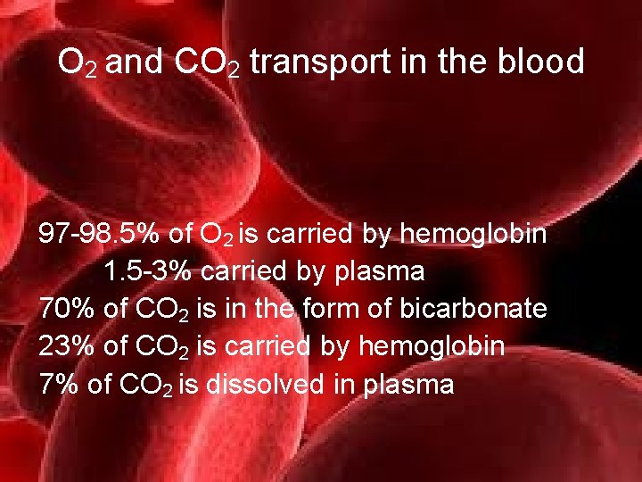 O 2 and CO 2 transport in the blood 97 -98. 5% of O