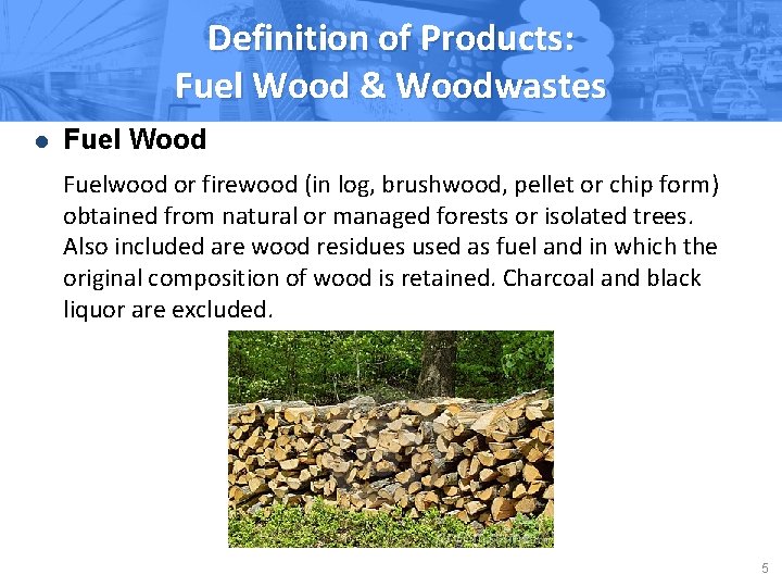 Definition of Products: Fuel Wood & Woodwastes l Fuel Wood Fuelwood or firewood (in