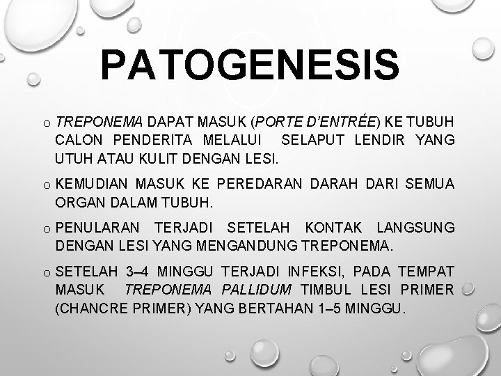 PATOGENESIS o TREPONEMA DAPAT MASUK (PORTE D’ENTRÉE) KE TUBUH CALON PENDERITA MELALUI SELAPUT LENDIR