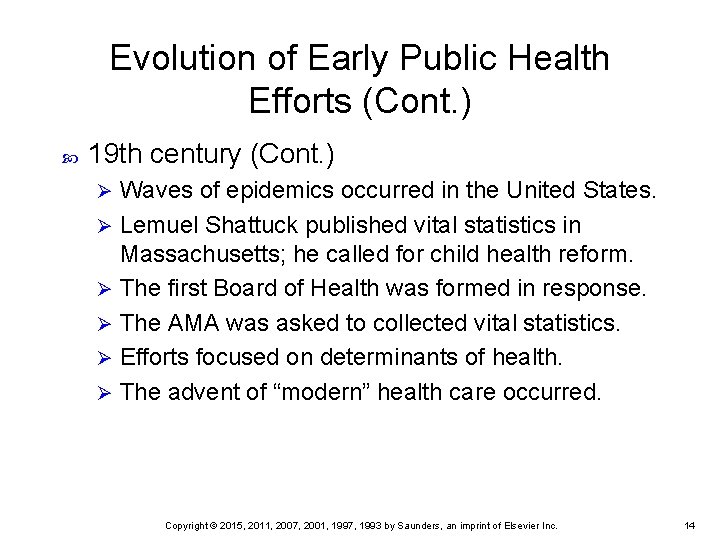 Evolution of Early Public Health Efforts (Cont. ) 19 th century (Cont. ) Waves