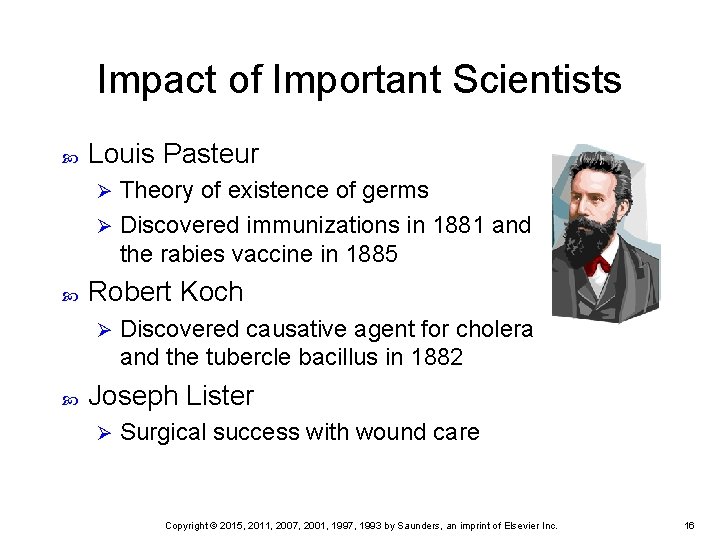 Impact of Important Scientists Louis Pasteur Theory of existence of germs Ø Discovered immunizations