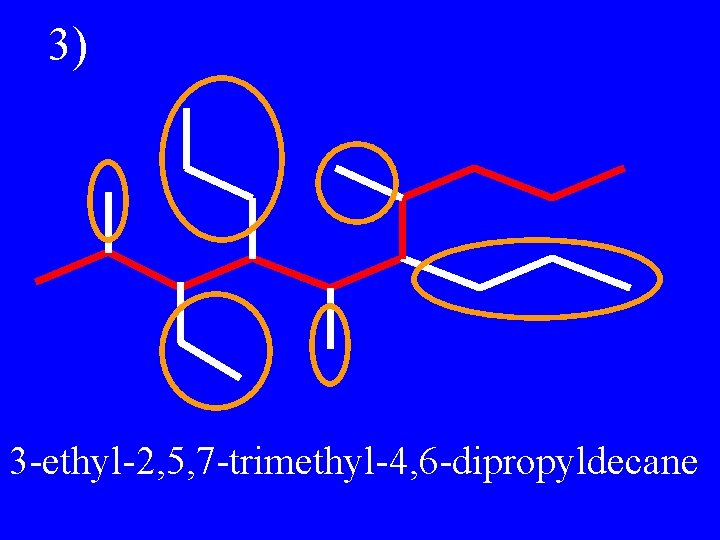 3) 3 -ethyl-2, 5, 7 -trimethyl-4, 6 -dipropyldecane 