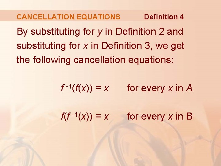 CANCELLATION EQUATIONS Definition 4 By substituting for y in Definition 2 and substituting for