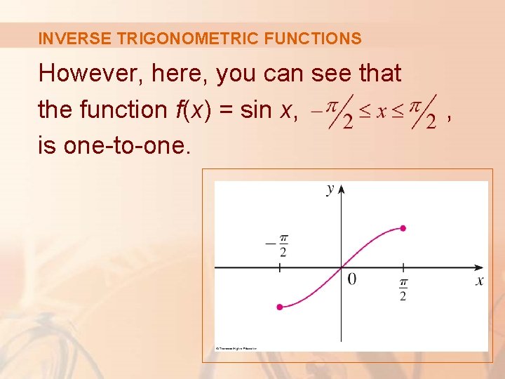 INVERSE TRIGONOMETRIC FUNCTIONS However, here, you can see that the function f(x) = sin