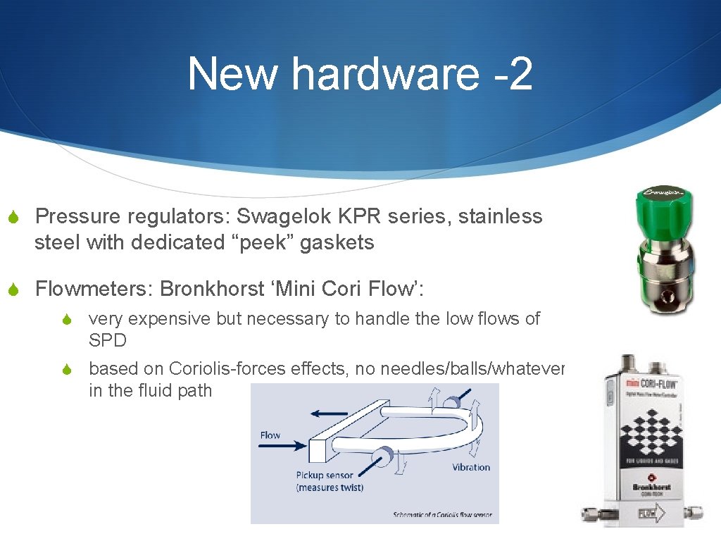 New hardware -2 S Pressure regulators: Swagelok KPR series, stainless steel with dedicated “peek”