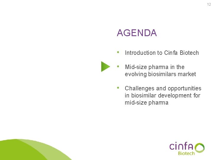 12 AGENDA • Introduction to Cinfa Biotech • Mid-size pharma in the evolving biosimilars
