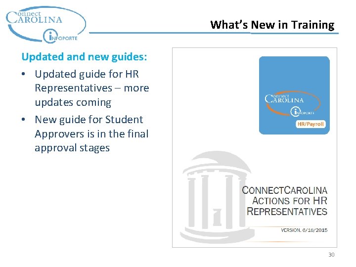 What’s New in Training Updated and new guides: • Updated guide for HR Representatives