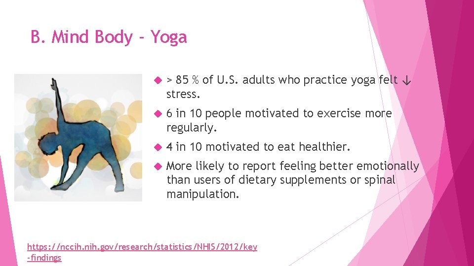 B. Mind Body ‐ Yoga > 85 % of U. S. adults who practice