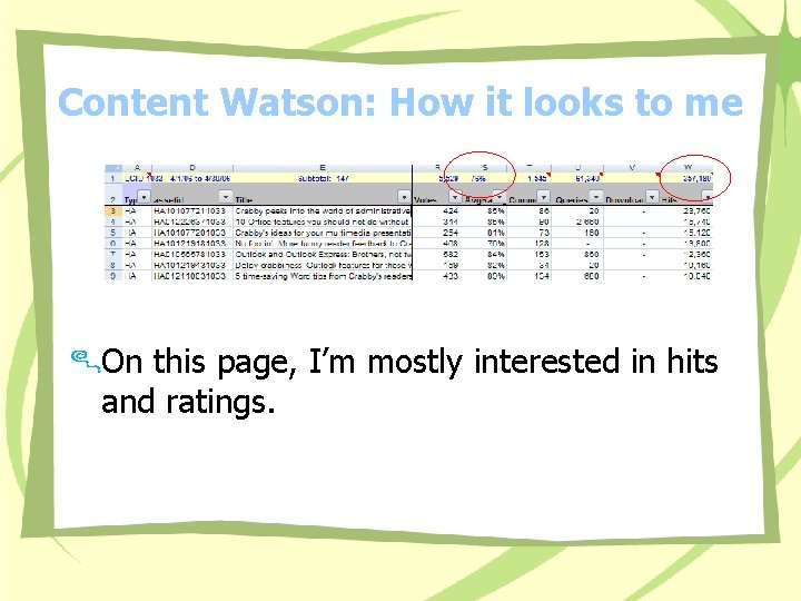 Content Watson: How it looks to me On this page, I’m mostly interested in
