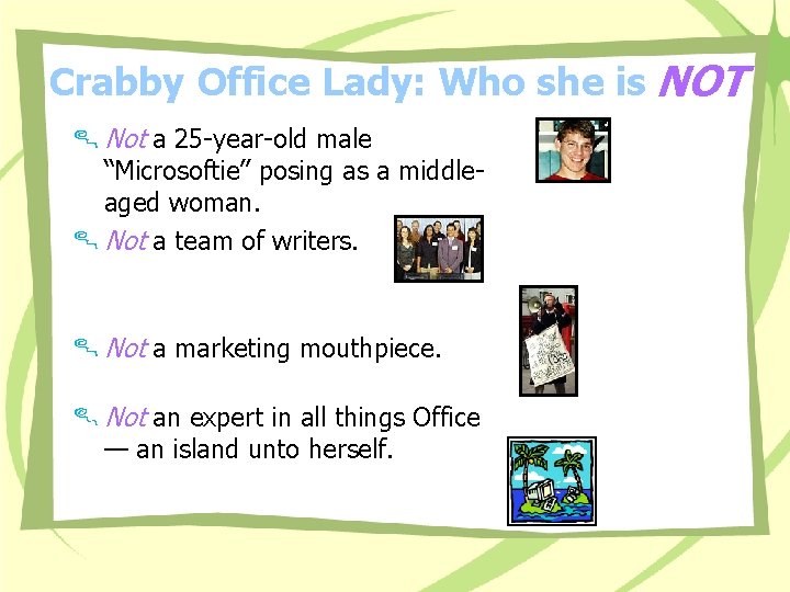 Crabby Office Lady: Who she is NOT Not a 25 -year-old male “Microsoftie” posing