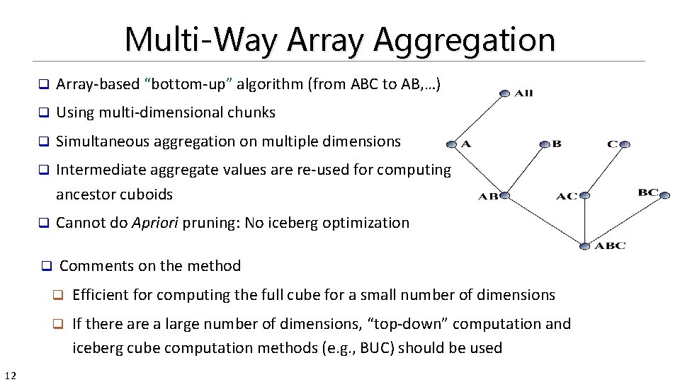 Multi-Way Array Aggregation 12 q Array-based “bottom-up” algorithm (from ABC to AB, …) q