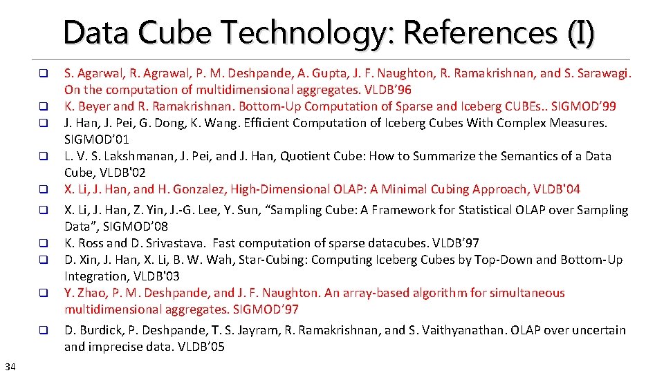 Data Cube Technology: References (I) q q q q q 34 S. Agarwal, R.