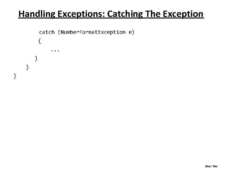 Handling Exceptions: Catching The Exception catch (Number. Format. Exception e) {. . . }