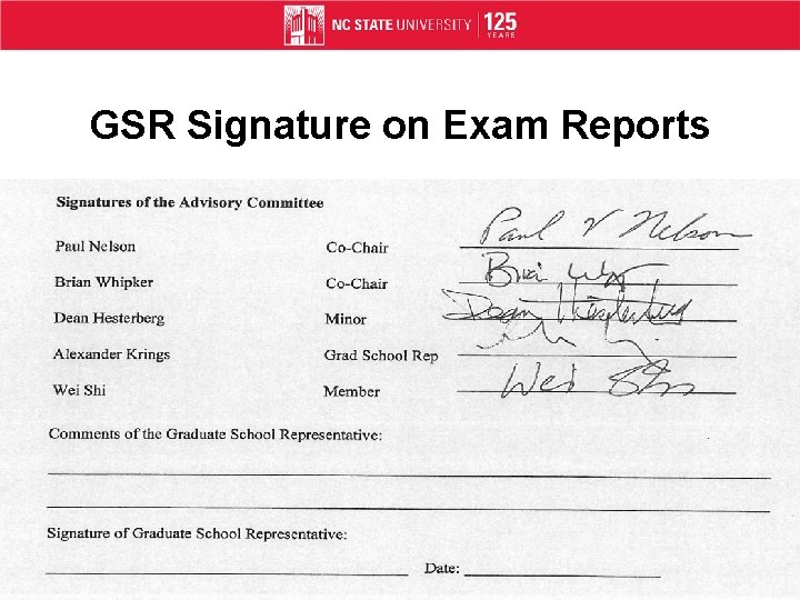 GSR Signature on Exam Reports 
