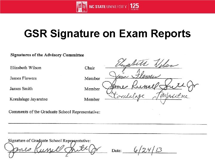 GSR Signature on Exam Reports 