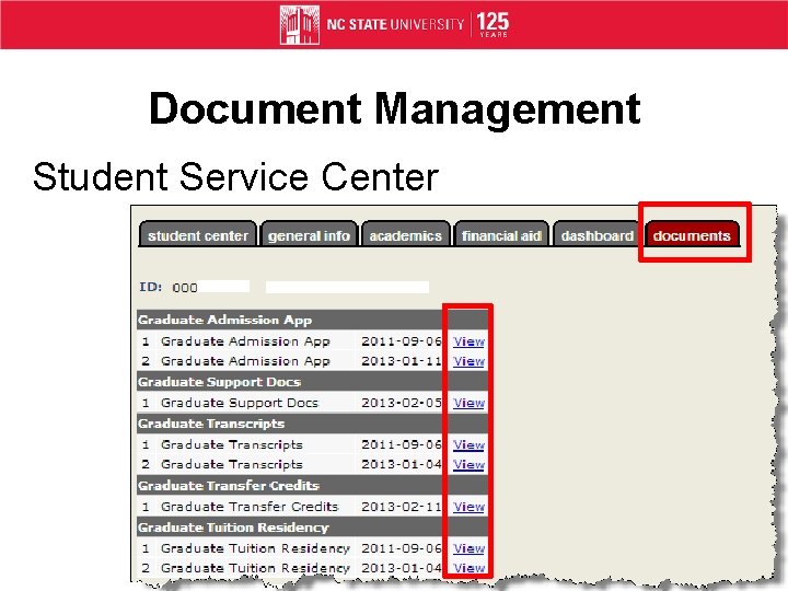 Document Management Student Service Center 