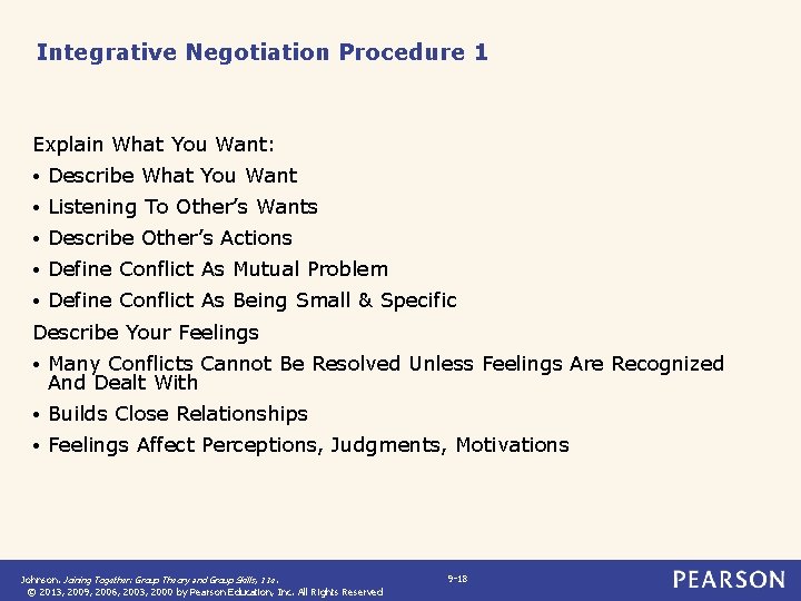 Integrative Negotiation Procedure 1 Explain What You Want: • Describe What You Want •