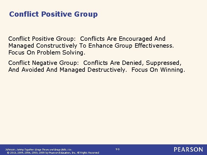 Conflict Positive Group: Conflicts Are Encouraged And Managed Constructively To Enhance Group Effectiveness. Focus