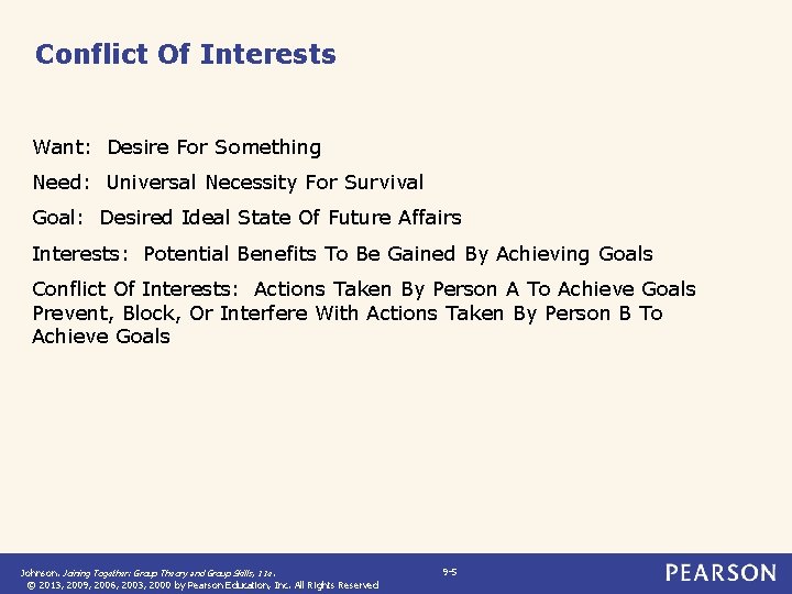 Conflict Of Interests Want: Desire For Something Need: Universal Necessity For Survival Goal: Desired