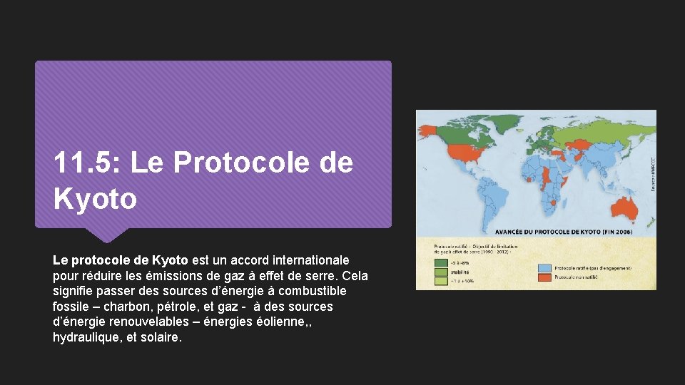 11. 5: Le Protocole de Kyoto Le protocole de Kyoto est un accord internationale