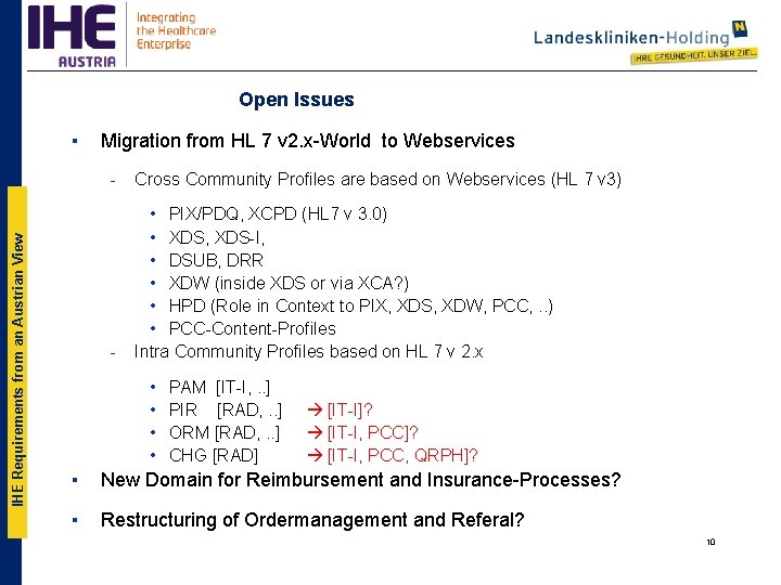 Open Issues IHE Requirements from an Austrian View ▪ Migration from HL 7 v