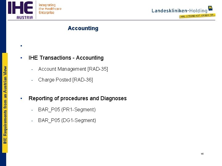 IHE Requirements from an Austrian View Accounting ▪ ▪ IHE Transactions - Accounting ▪
