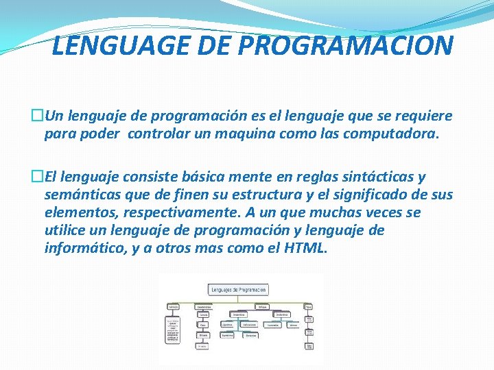 LENGUAGE DE PROGRAMACION �Un lenguaje de programación es el lenguaje que se requiere para