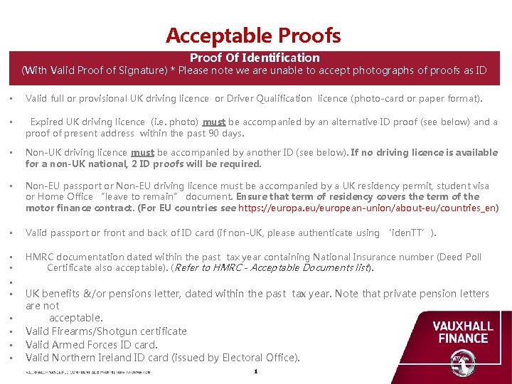 Acceptable Proofs Proof Of Identification (With Valid Proof of Signature) * Please note we