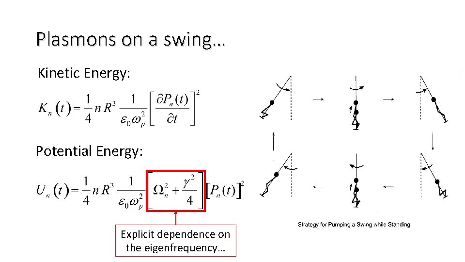 Plasmons on a swing… Kinetic Energy: Potential Energy: Explicit dependence on the eigenfrequency… 