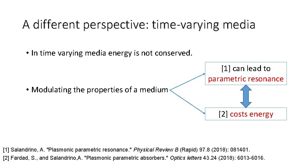 A different perspective: time-varying media • In time varying media energy is not conserved.