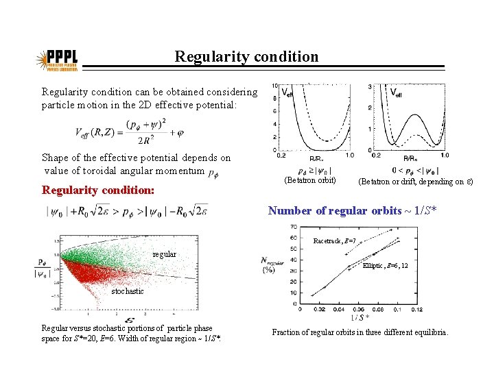 Regularity condition can be obtained considering particle motion in the 2 D effective potential:
