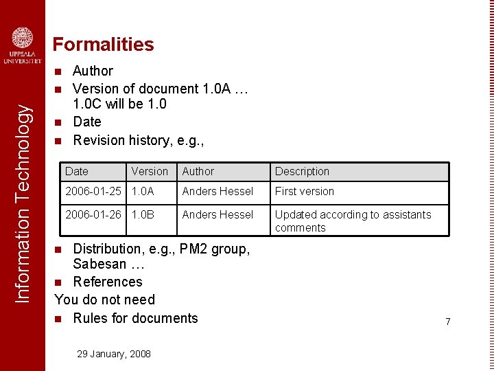 Formalities n Information Technology n n n Author Version of document 1. 0 A