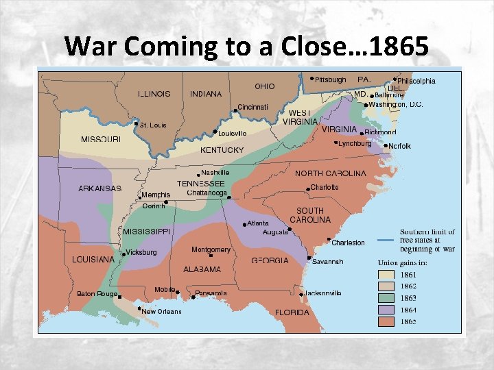 War Coming to a Close… 1865 